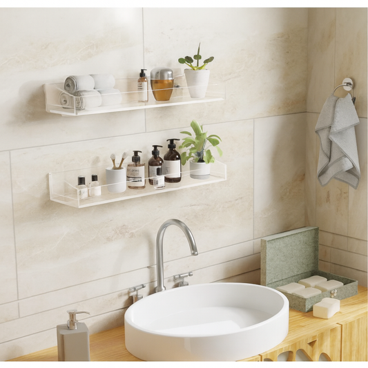 2’li Şık ve Minimalist Tasarımlı Şeffaf Duvar Rafı – Modern ve Düzenli Alanlar için