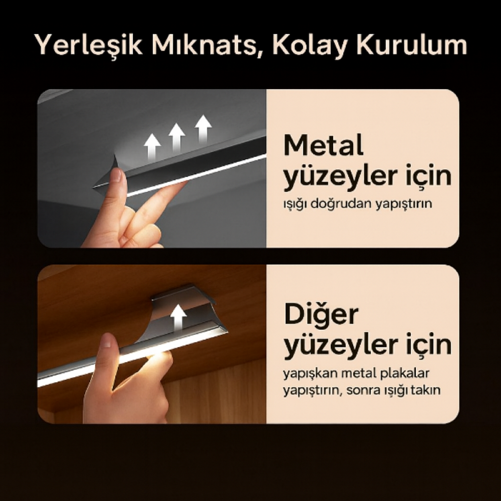 Sensörlü Şarjlı Mıknatıslı Uzun LED Işık – 50 cm